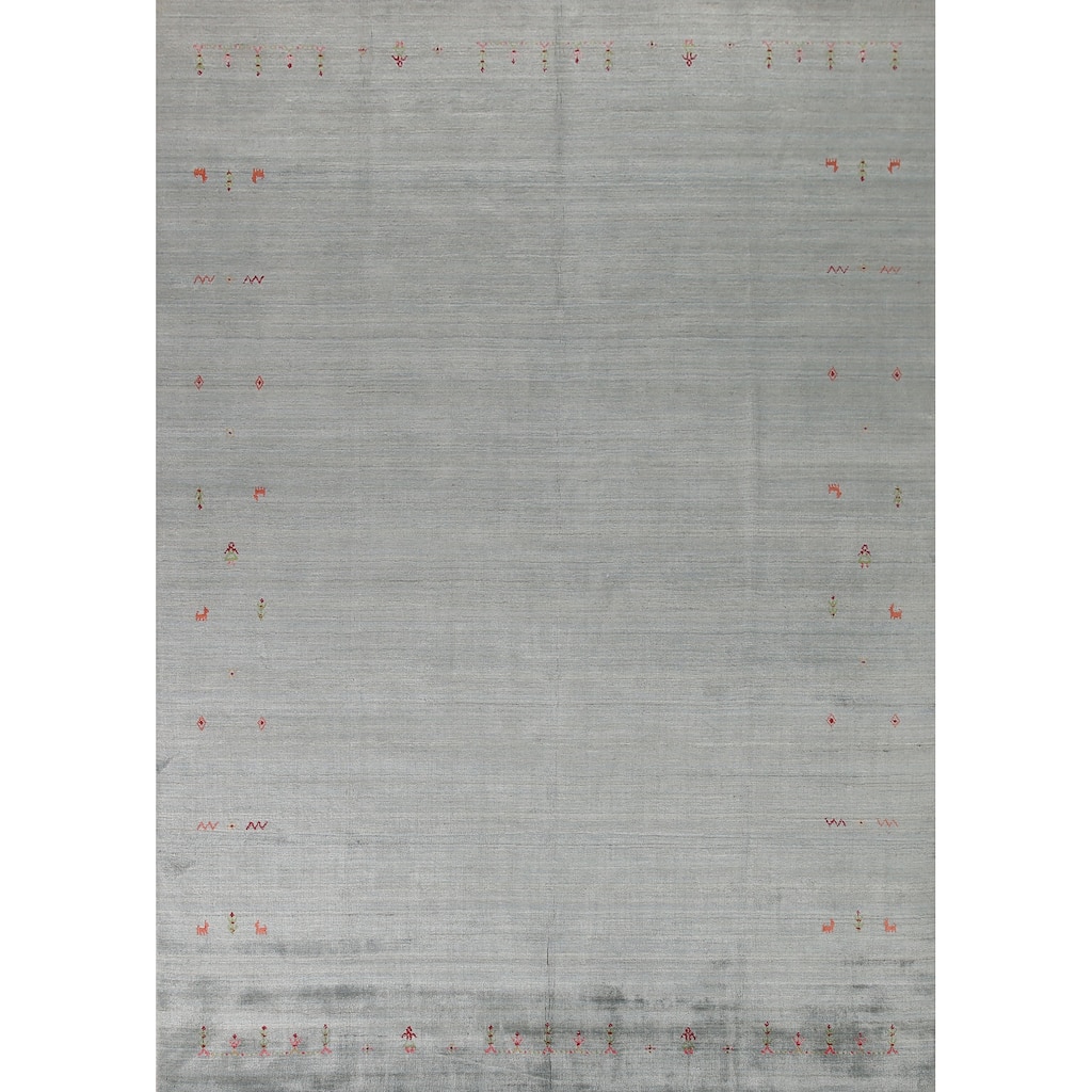 Grey Gabbeh Oriental Area Rug Hand-Knotted Wool Carpet - 8'0"x 9'10"