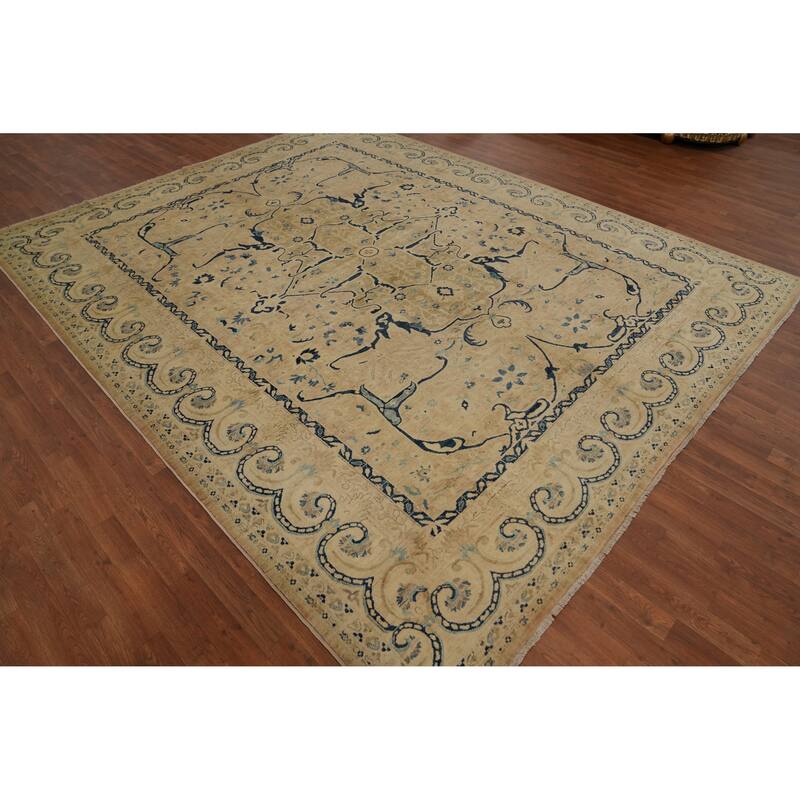 Hand Knotted Oriental 100% Wool Carpet Floral Beige & Ivories N/A Area Rug - 11' 5'' X 9' 1''