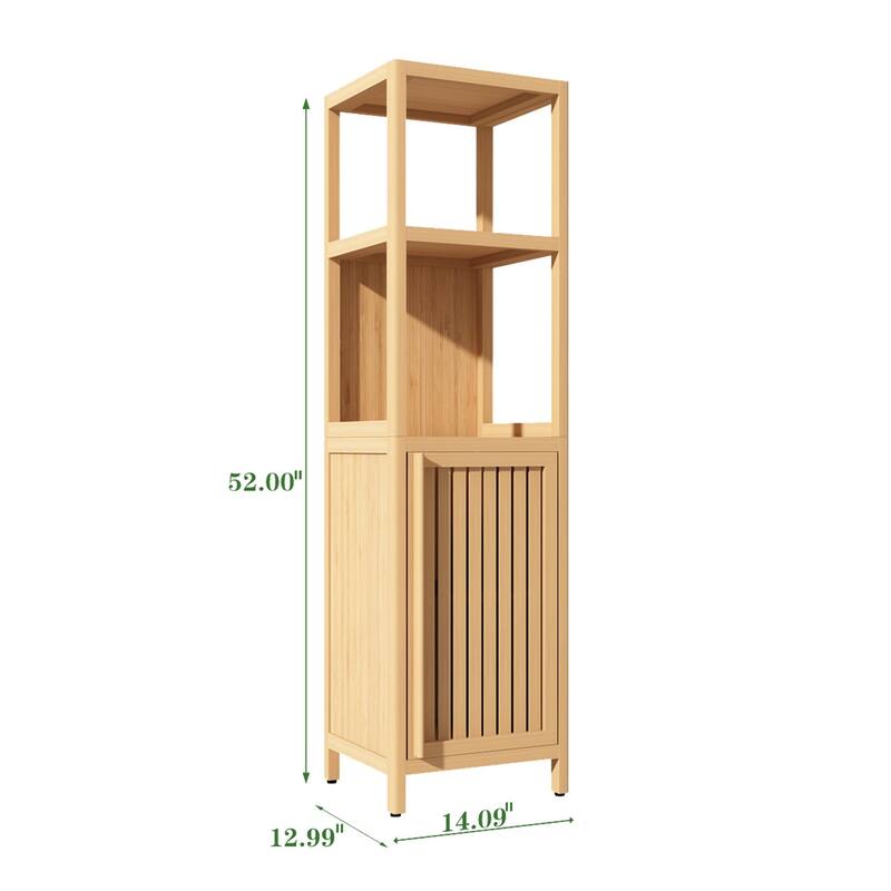 Bathroom Multifunctional Bamboo Storage Cabinet with 2 Open Shelves