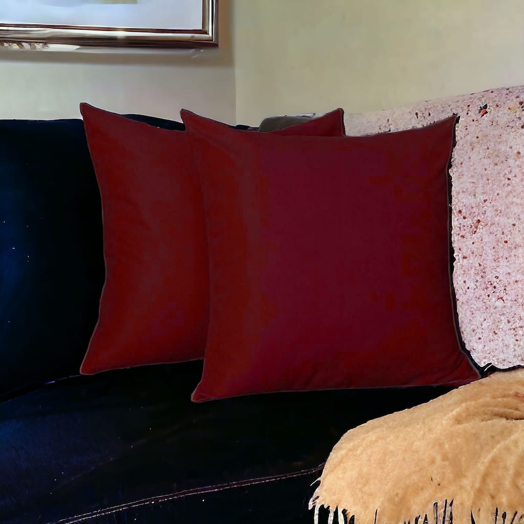 HomeRoots Set Of Two 22" X 22" Claret Red Polyester Zippered Pillow Cover