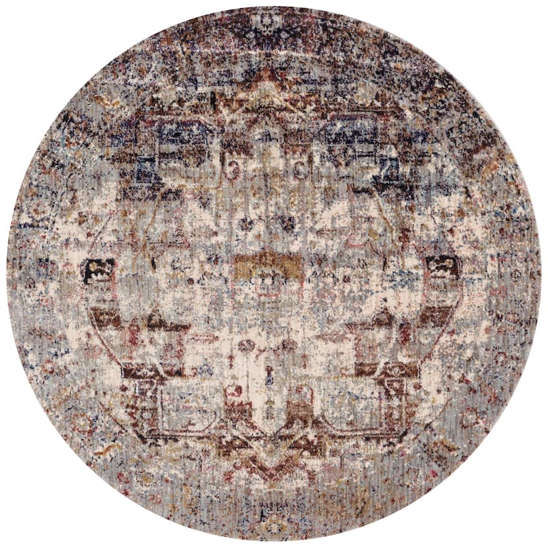 Alexander Home Contessa Traditional Medallion Boho Distressed Rug - 9'6" x 9'6" - Slate/Multi - Runner/Round