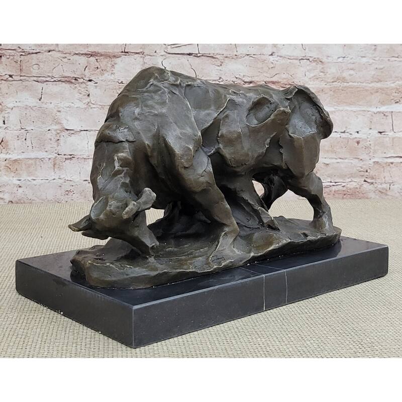 Large Abstract Modern Art Charging Bull Bronze Sculpture Marble Base Figurine