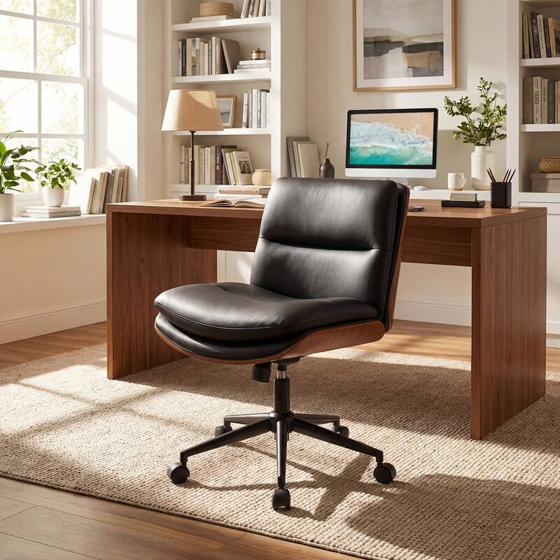 Gymax Armless Office Chair w/Wheels Curved Backrest Padded Seat Smooth