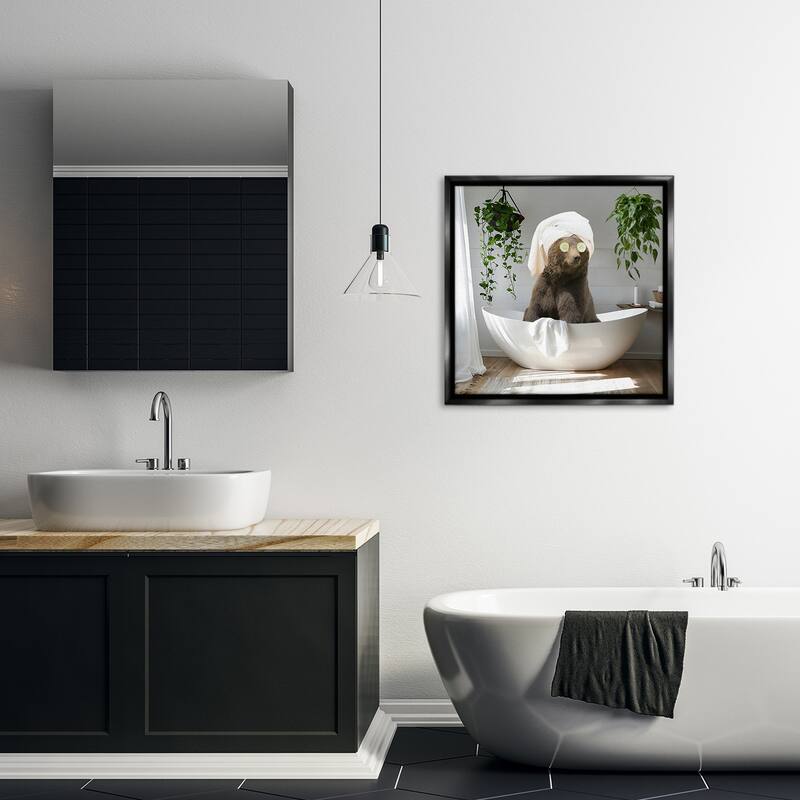 Stupell Bear in Refreshing Spa Bath Framed Floater Canvas Wall Art Design By CAD Designs