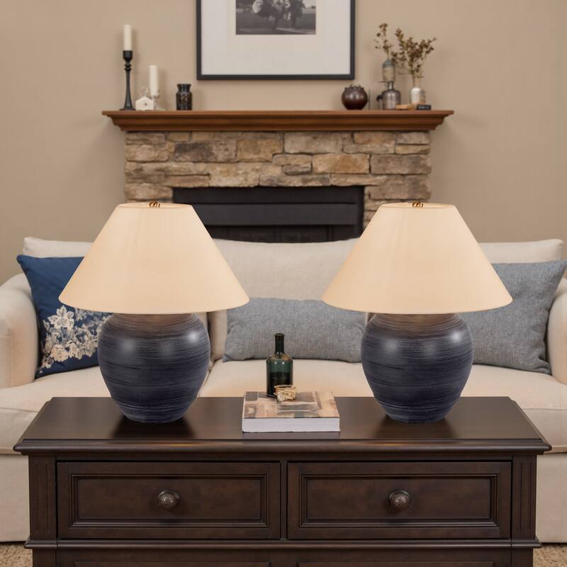 2 Pack Global Ceramic Accent Table Lamp with Linen Shade