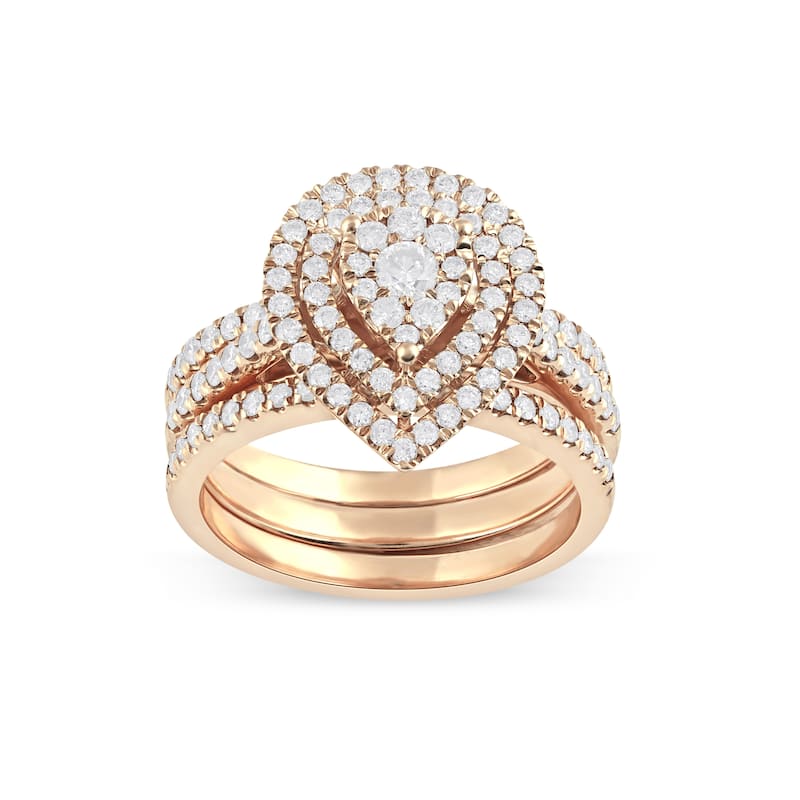 IGI Certified 1ct TDW Diamond Pear Shaped Cluster Halo Bridal Set in 10K Gold for Women