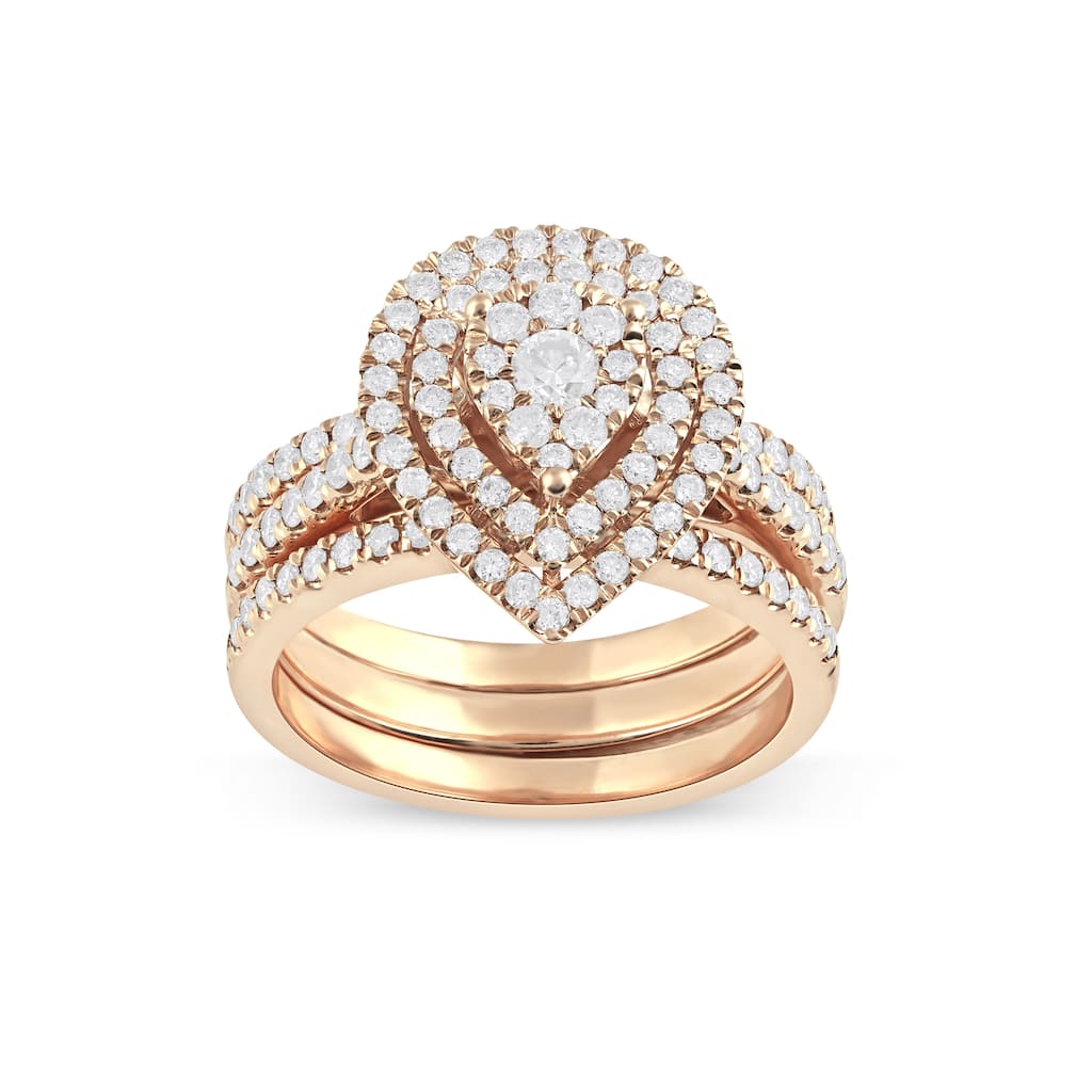 IGI Certified 1ct TDW Diamond Pear Shaped Cluster Halo Bridal Set in 10K Gold for Women