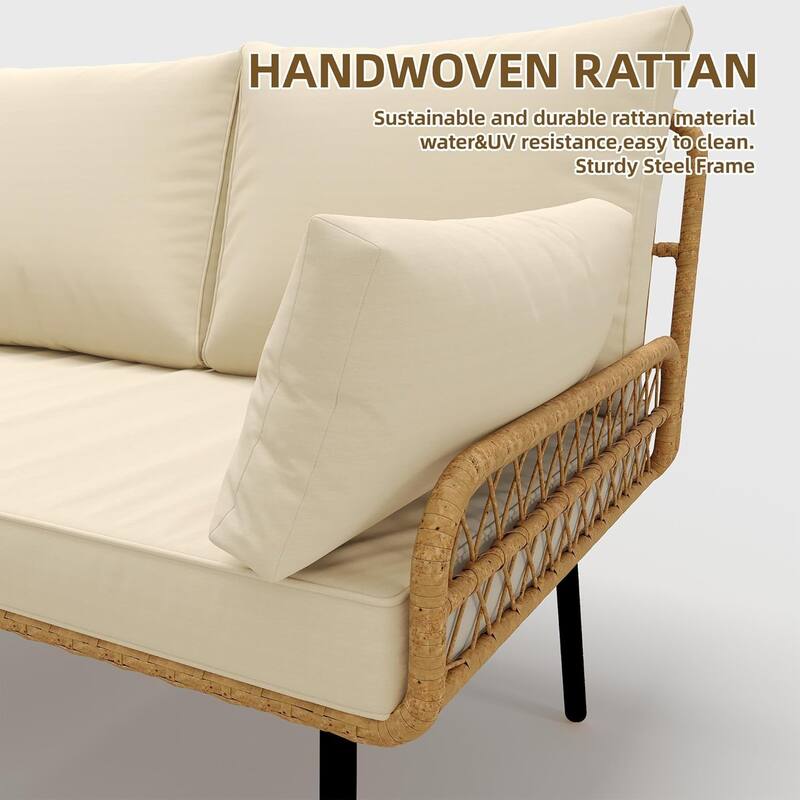 3-Piece L-Shaped Patio Furniture Set with Washable Cushions and Coffee Table