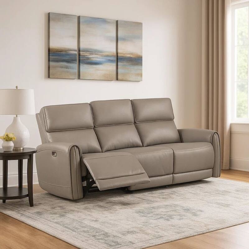 Sily Power Recliner Sofa, Light Brown Faux Leather, 81 Inch, USB Ports