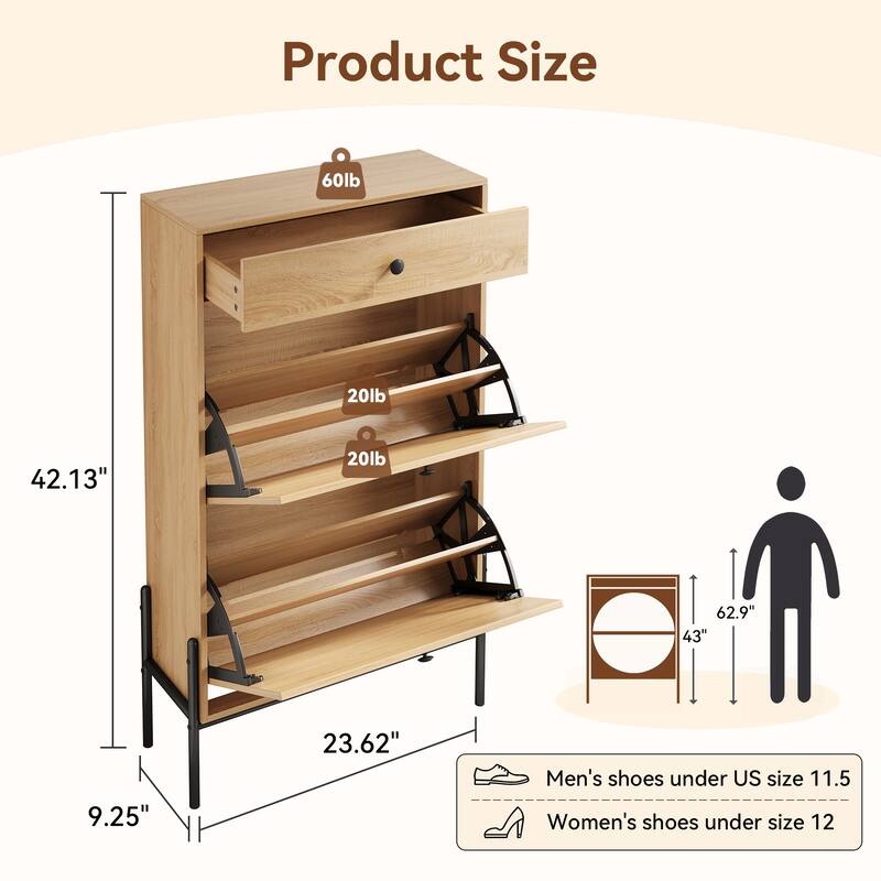 2-Door Shoe Storage Cabinet with Rattan Fronts & Drawer/Freestanding Entryway Organizer with Adjustable Shelf