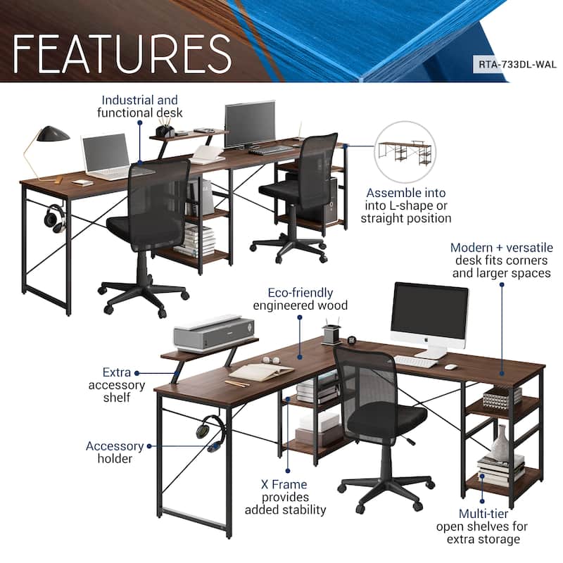 Versatile L-Shaped Computer Desk with Adjustable Shelves, Accessory Holder, and Scratch-Resistant Steel Frame