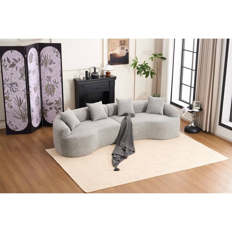 Modular Curved Sectional Sofa, Full Compression 4-Seater Foam Couch, Chenille Boneless Cloud Sofa for Living Room, Bedroom