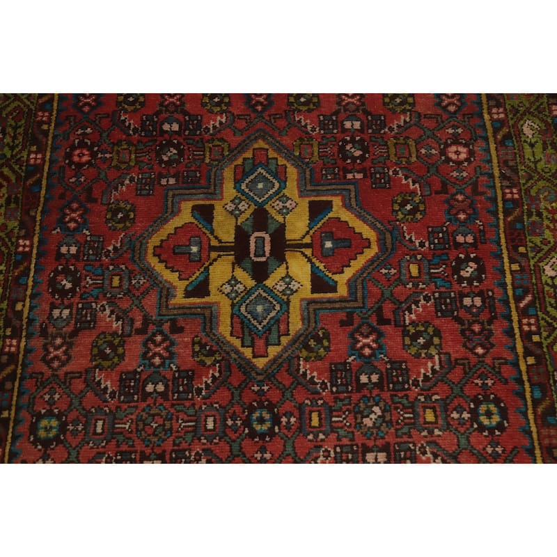 Hand Knotted Oriental 100% Wool Carpet Traditional Geometric Oranges & Rust Hamedan Runner Rug - 12' 9'' X 3' 4''