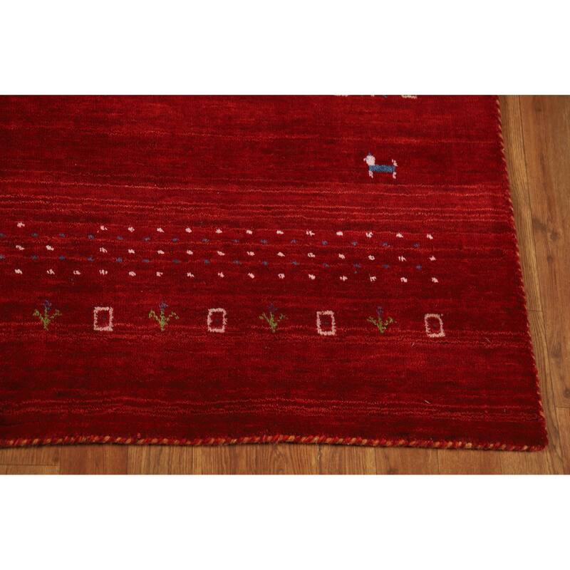Hand Knotted Oriental 100% Wool Carpet Tribal Animal Pictorial Red Gabbeh Area Rug - 7' 6'' X 5' 0''