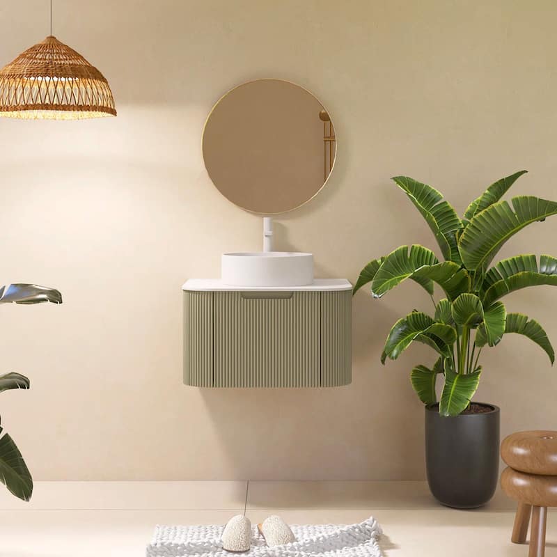 Wall-Mounted Bathroom Vanity with White Round Ceramic Sink