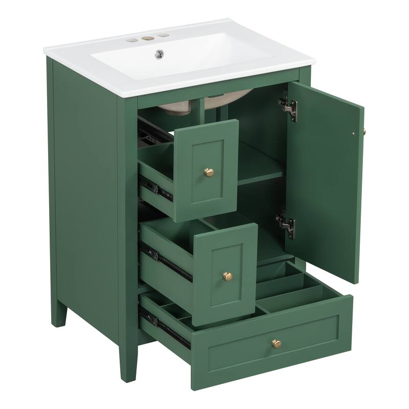 24-Inch Bathroom Vanity with Storage, Adjustable Shelf