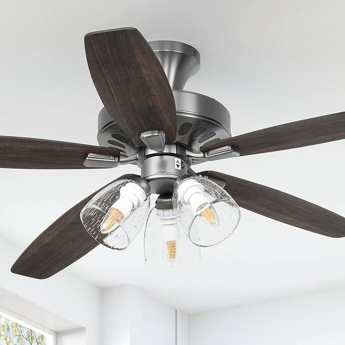 Moasis Farmhouse LED Ceiling Fan with Light And Clear Seeded Glass Light Kit