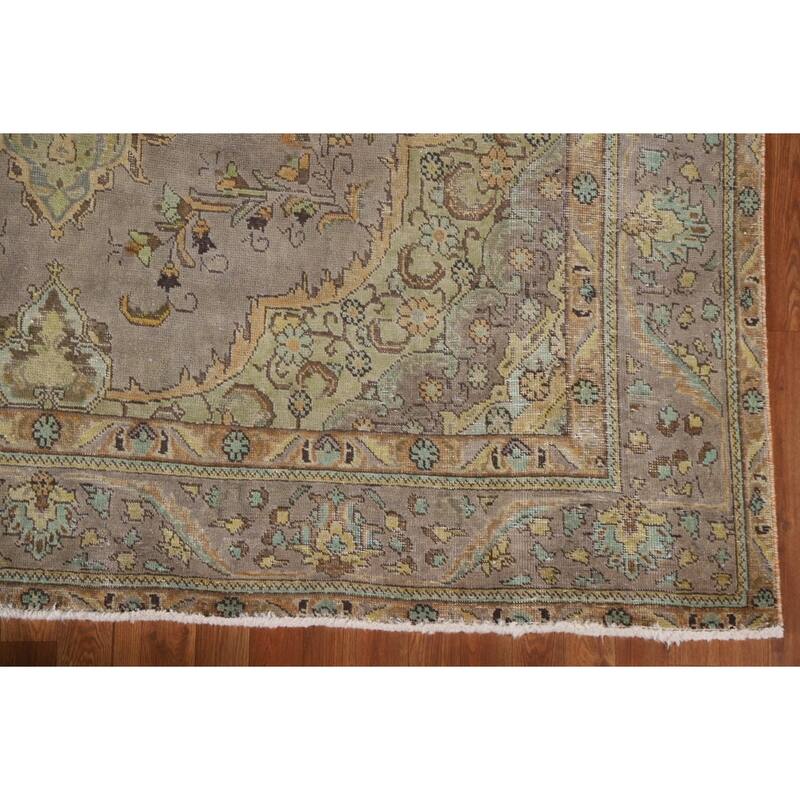 Hand Knotted Oriental 100% Wool Carpet Traditional Medallion Brown Tabriz Area Rug - 11' 0'' X 7' 8''