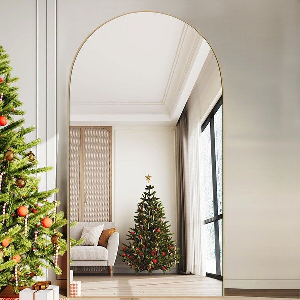 Arched Full-Length Standing Wood Floor Mirror, Wall Mirror - On