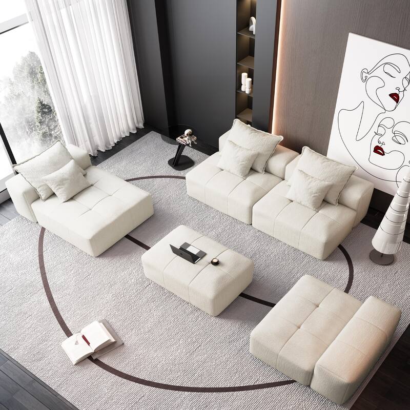 Modern 6 PCS DIY Combination Tufted Modular Sofa with 6 Pillows