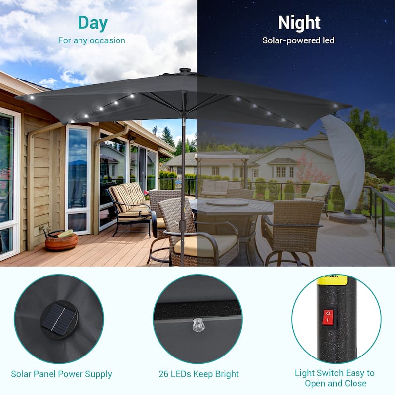 Bonosuki 10 x 6.5ft LED Patio Rectangular Umbrella Outdoor Market Umbrella Aluminium/Steel with Tilt and Crank