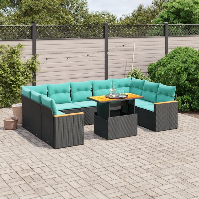 vidaXL Patio Sofa Set with Cushions Outdoor Furniture 11 Piece Poly Rattan - 24.4 x 24.4 x 27.2 - Black