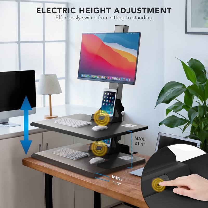 Mount-It! Standing Desk Sit-Stand Desk Converter Motorized Tabletop Sit Stand Desk with Monitor Mount -