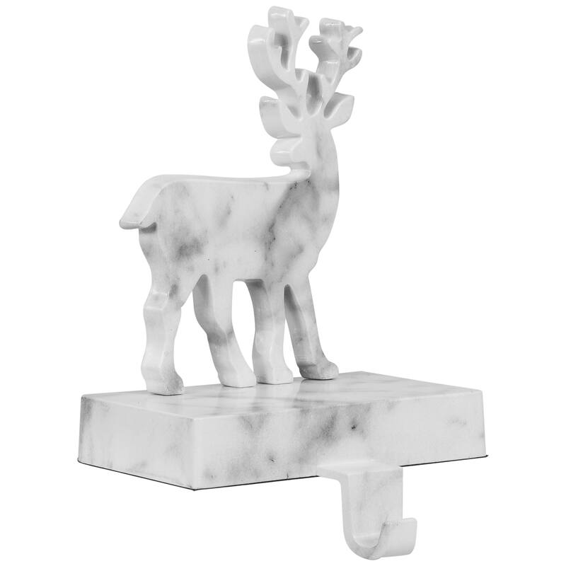 Marbled Standing Deer Christmas Stocking Holder - 7.5" - White and Black