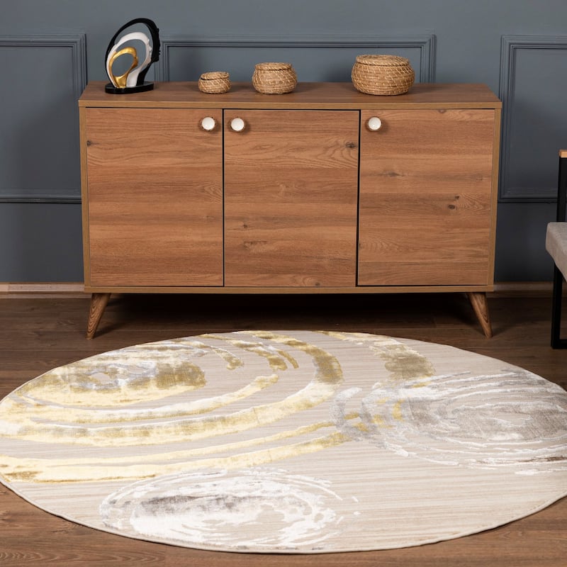 London Collection Cream/Gold Geometric Area Rug