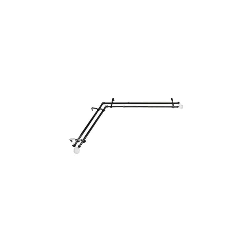 Corner Window Curtain Rod Double, Adjustable Black Rod 28-48 inch, Decorative Curtain Rods - M