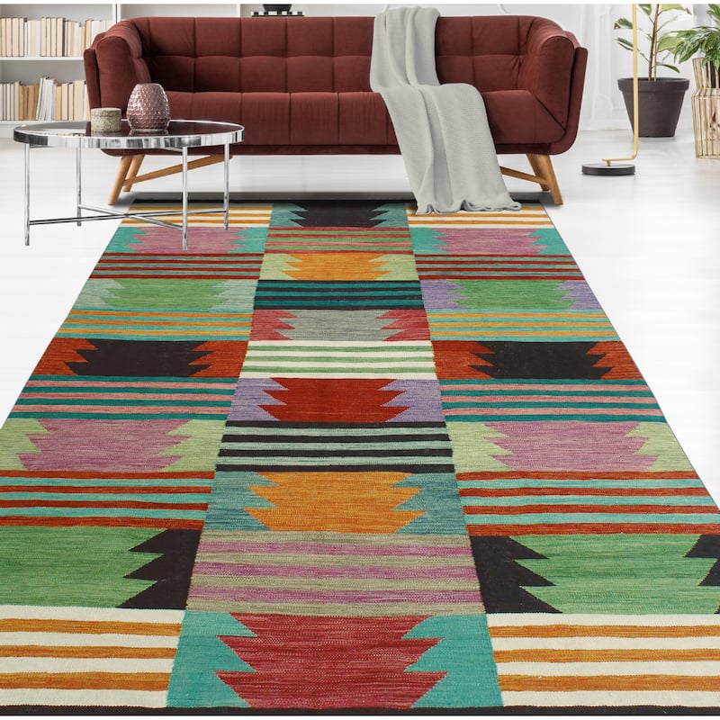 Modern Flatweave Irmak Green/Ivory Rug - 6'4" x 9'9"