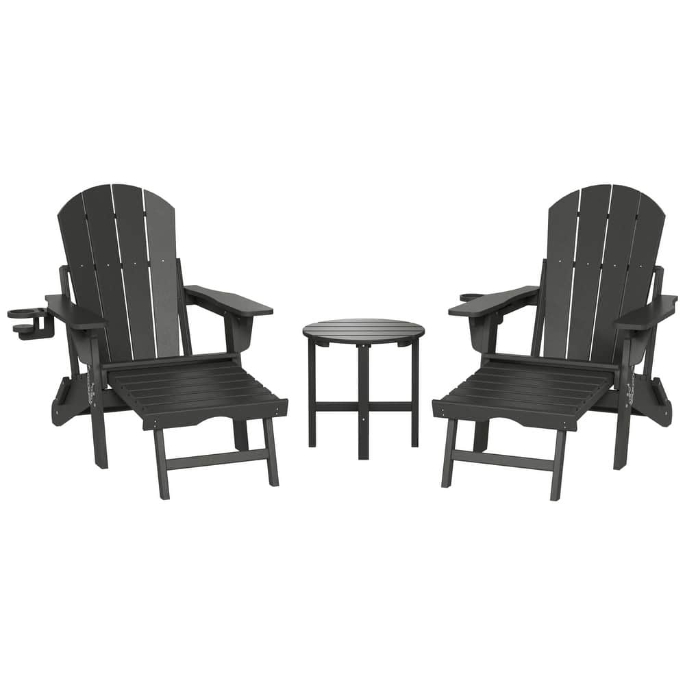 Laguna Outdoor 3-Piece Folding Adjustable Adirondack Chair with Hideaway Ottoman & Round Side Table