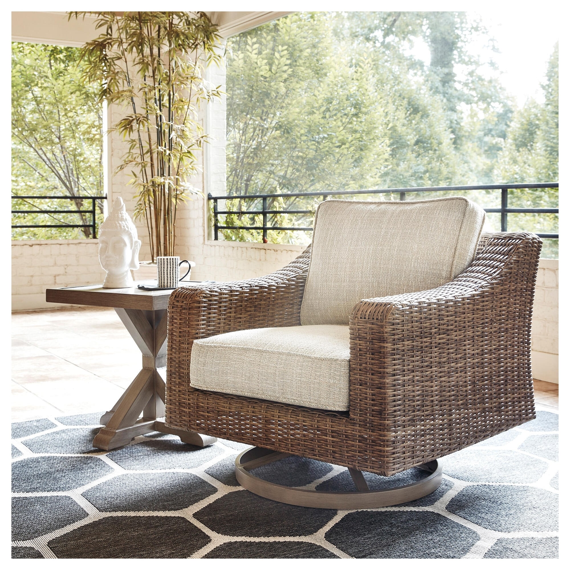 Signature Design by Ashley Beachcroft Wicker-look Swivel Chair - 35.38" W x 38.13" D x 34" H