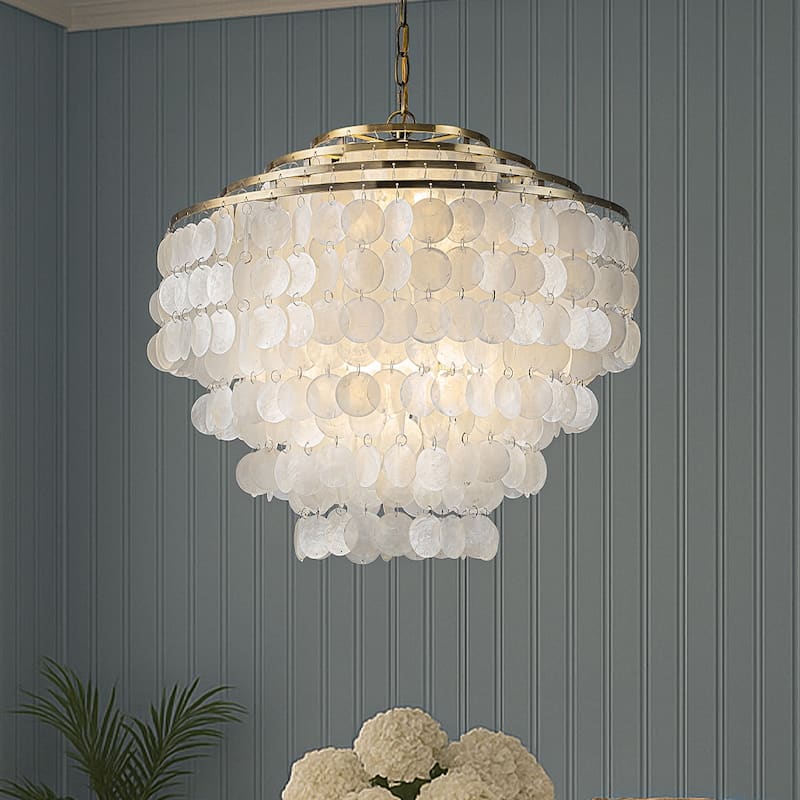 6-Light 22" Glam Coastal Capiz Tierd Chandelier 4-Tier Vintage Natural Seashell Hanging Light - W22''