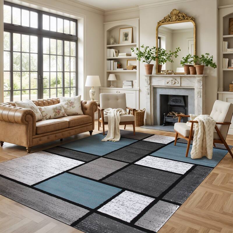 World Rug Gallery Contemporary Modern Boxed Color Block Area Rug - 12' x 15' - Light Blue