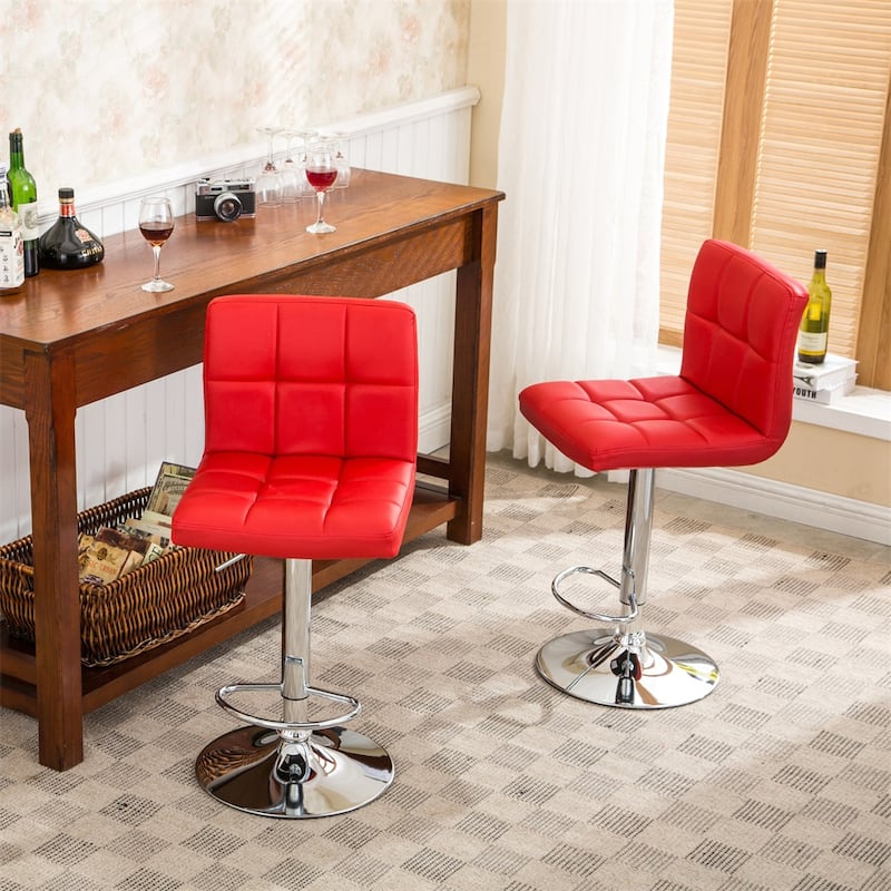 Swivel Faux Leather Adjustable Hydraulic Bar Stool Dining Chairs (Set of 2)