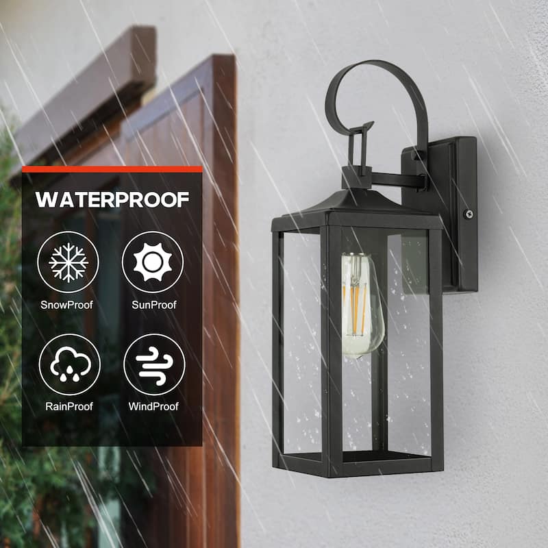 Castle 1-Light 15.81in. Outdoor Wall Light with Matte Black Finish and Clear glass shade