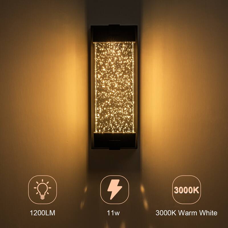 13" Modern Led Outdoor Wall Sconce with Bulbble Glass