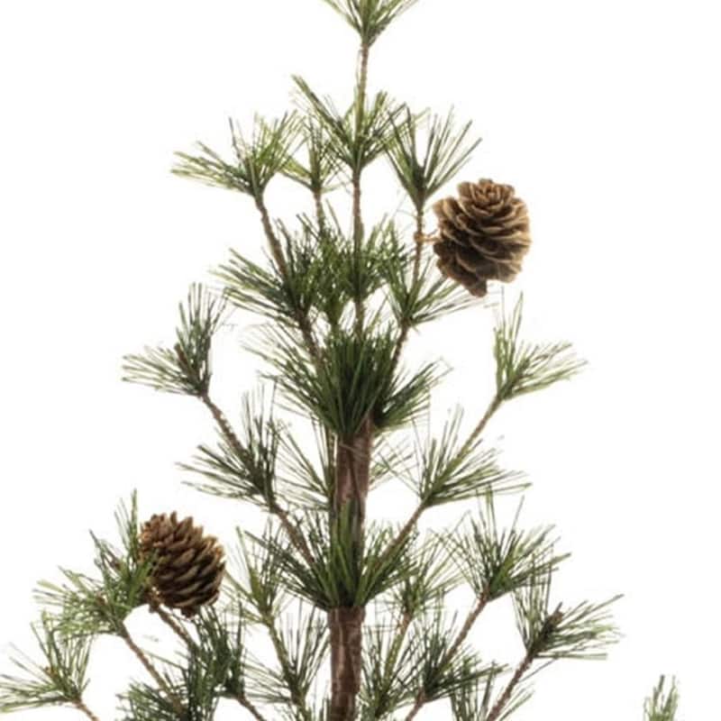 HomeRoots Set of Two 32" Mini Artificial Pine Trees With Pinecones In Rustic Brown Pots - 13.50 in. x 31.50 in. x 13.50 in.