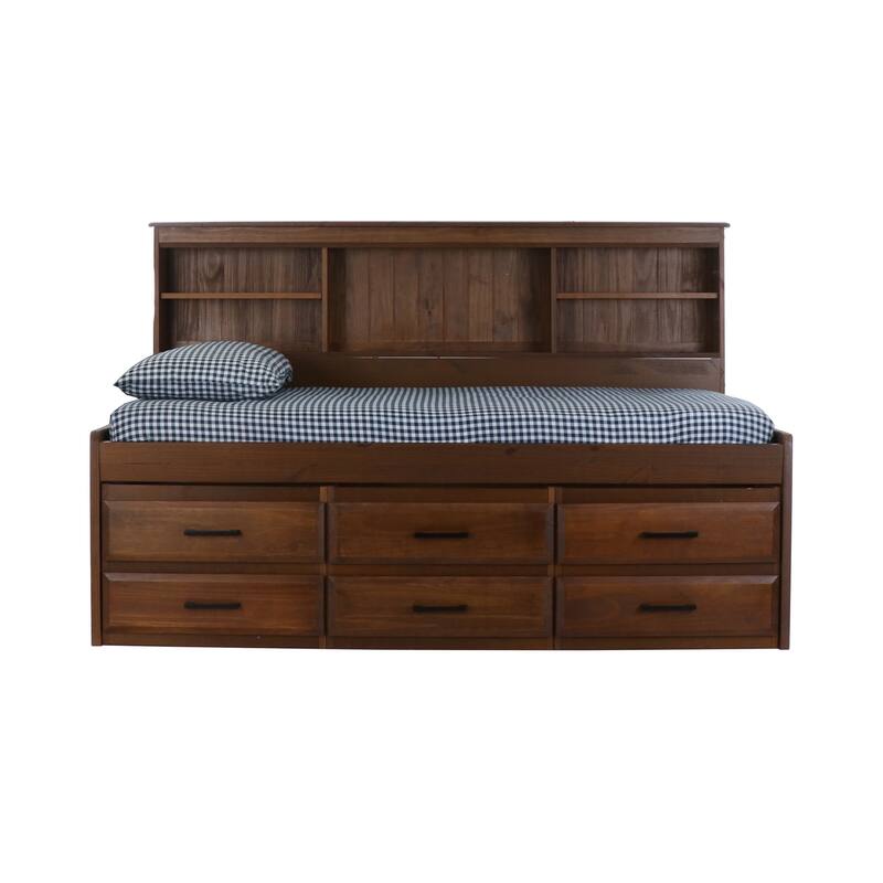 American Furniture Classics Solid Pine Twin Daybed with 6 Sturdy Drawers in Classic Walnut