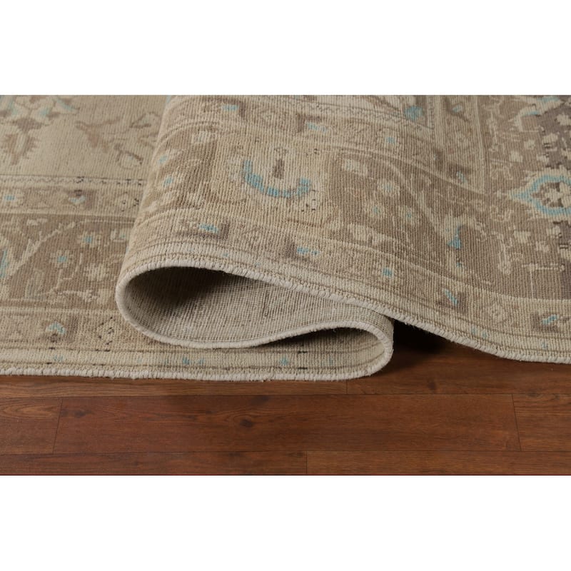 Hand Knotted Oriental 100% Wool Carpet Traditional Floral Beige & Ivories Tabriz Area Rug - 11' 2'' X 7' 7''