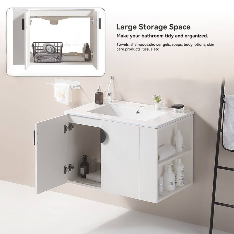 Bathroom Vanity with Sink, 2 Doors & Open Storage Shelf