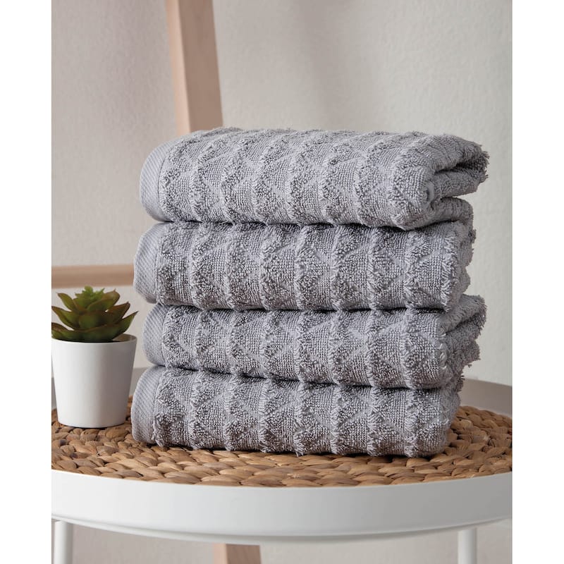 Ozan Premium Home Azure Collection 100% Turkish Cotton 4-Pc. Hand Towels - Grey