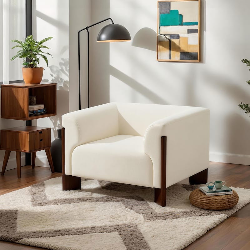 Modern Loveseat Sofa/ Arm Accent Chair for Living Room - Armchair - Beige/ Chenille