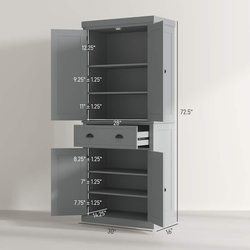 HOMCOM 72" Freestanding Kitchen Pantry Cabinet, Tall Storage Cabinet with 2 Door Cupboards, Drawer and Adjustable Shelves