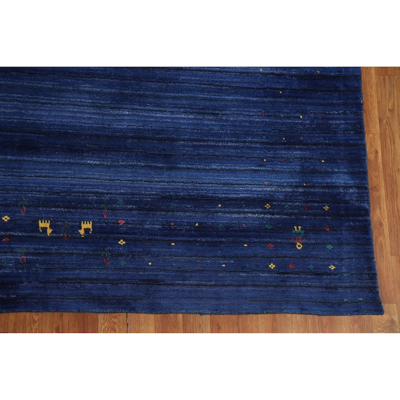 Hand Knotted Oriental 100% Wool Carpet Tribal Tribal Navy Blue & Blues Gabbeh Area Rug - 11' 4'' X 8' 11''