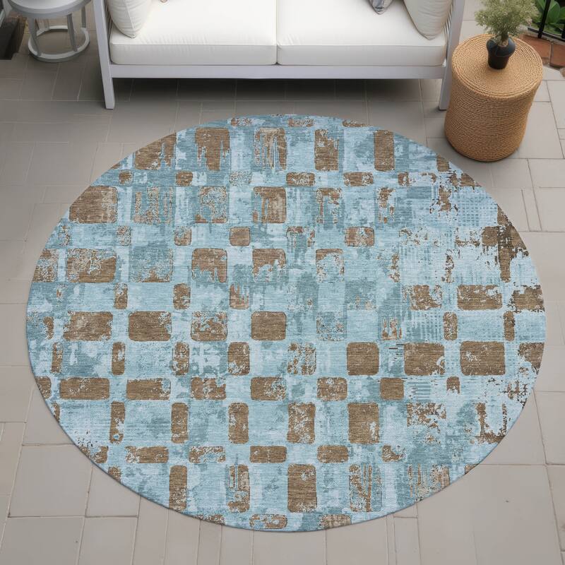 Machine Washable Indoor/ Outdoor Casual Foxfield Chantille Rug - Teal - 8' x 8'