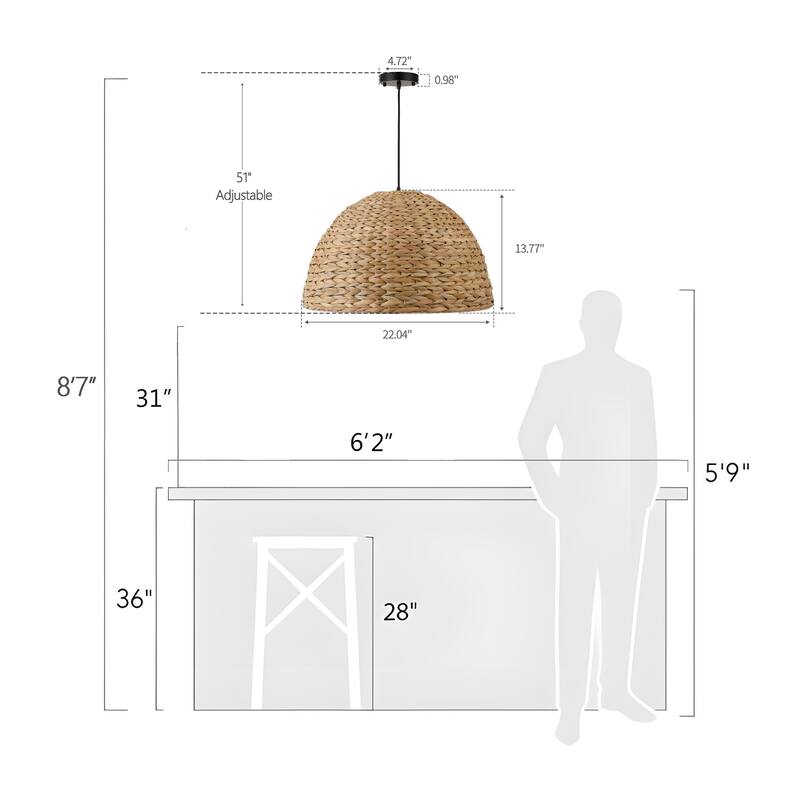 1-Light Aged Lantern Pendant Lamp with Natural Rattan Woven Shade