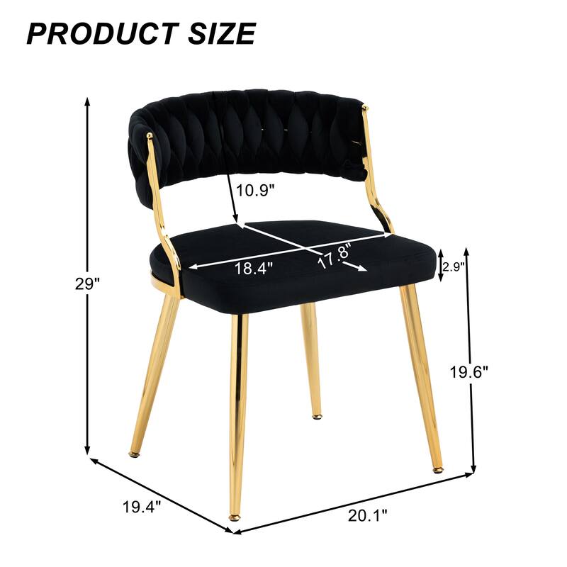 Set of 2 Velvet Dining Chair with Golden Metal Legs