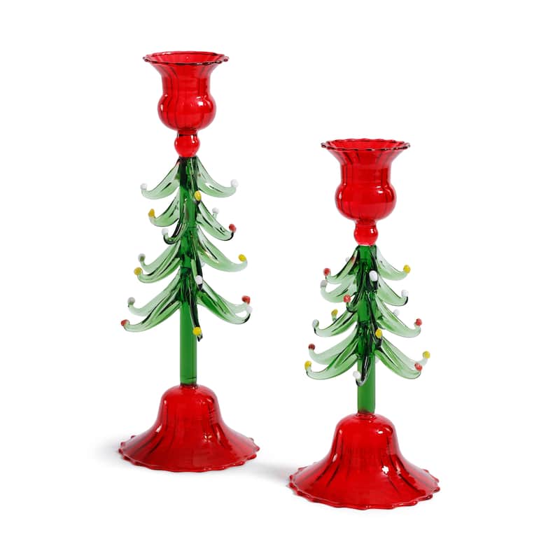 Holiday 8.25" Tall Tree Taper Candle Holders, Set of 4